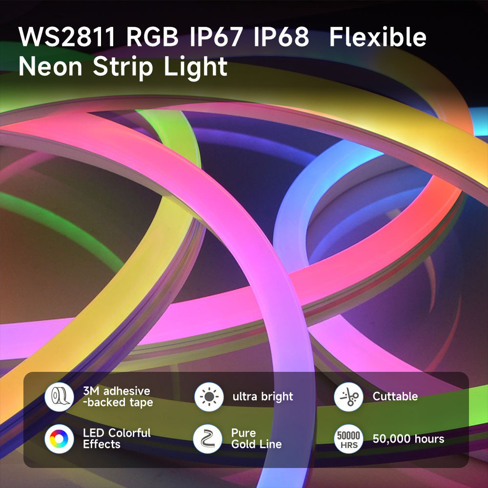 Neon WS2811IC RGB LED Strip Light DC12V 24V IP65/67 Waterproof LED Strip 60leds/m PVC Lamp Body LED Strip for Theme Park
