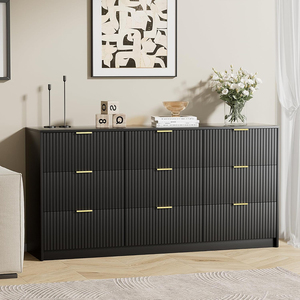 <span class=keywords><strong>Commode</strong></span> moderne en bois noir, <span class=keywords><strong>9</strong></span> <span class=keywords><strong>tiroirs</strong></span>, glissières lisses, large coffre, poignées dorées, chambre à coucher, salon, placard - Product Image 2