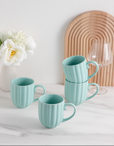 Service de table en céramique vert clair brillant 16 pièces, style nordique, assiettes, bols et tasses côtelés verticalement, vaisselle de cuisine domestique - Product Image 5