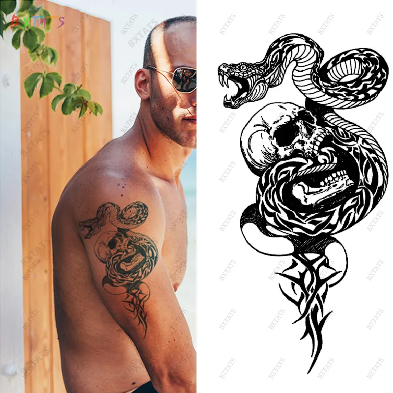 Bxtats Tato Kustom Pribadi Tahan Air 2 Minggu Sexy Juice Ink Snake Skull Palsu Semi Permanen Stiker Tato