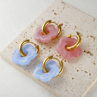 Bijoux rose bleu fleur pendentif boucles d'oreilles créoles en acier inoxydable 316L 18K plaqué or boucles d'oreilles pour femmes