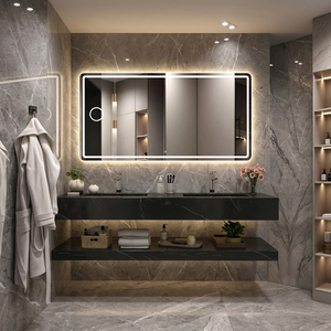 Meuble de salle de bain noir en gros avec <span class=keywords><strong>miroir</strong></span> LED, combinaison de meuble-lavabo de luxe en double marbre avec lavabo et <span class=keywords><strong>miroir</strong></span> - Product Image 1