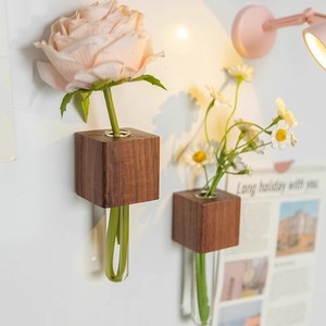 Solid Wood Magnetic Flower <b>Vase</b> With Acrylic Tube For Fridge Decorative Use - Product Image 3
