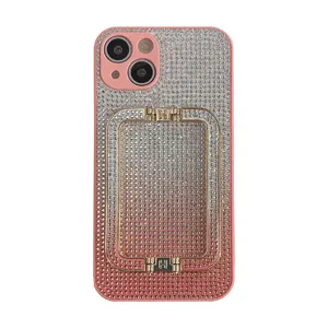 Luxury Rhinestone Square Stand For Iphone 13 Pro Max Case Electroplating Gradient Color For Iphone 12 11 Xr Pro Max Case