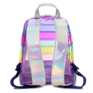 Tas punggung cewek, ransel Jelly transparan warna-warni PVC pelangi wanita bergaya