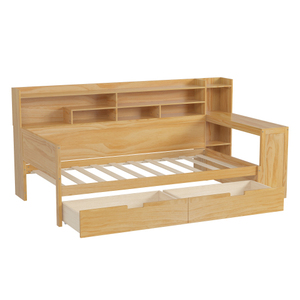 Modern Solid Wood Full/<b>Queen</b> <b>Size</b> Daybed with Storage Shelves Two Storage Drawers Desk-Eco-Friendly & Durable Bedroom <b>Bed</b> - Product Image 4
