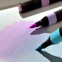 Stylos surligneurs scintillants Aurora encre-noire 6 couleurs, pastel étoilé foncé, avec design galaxie