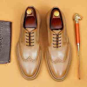 Brogue Oxfords Men Genuine Leather Pointed Toe Rubber Outsole <b>Height</b> <b>Increasing</b> Office Career All Seasons Lace-up Dress <b>Shoes</b> - Product Image 5