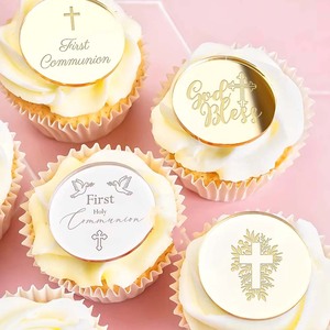 Décoration de gâteau en acrylique pour Première <span class=keywords><strong>Communion</strong></span>, motif ange et croix, pour gâteaux et desserts, idéale pour baby shower et fêtes de baptême, avec inscription « Dieu bénisse » - Product Image 1