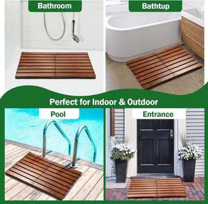 Douche en bois pliable en teck Bain en teck pour salle <span class=keywords><strong>de</strong></span> bain, baignoire, <span class=keywords><strong>spa</strong></span>, sauna, piscine, <span class=keywords><strong>tapis</strong></span> <span class=keywords><strong>de</strong></span> <span class=keywords><strong>sol</strong></span> en bois résistant à l'eau pour intérieur et extérieur - Product Image 6