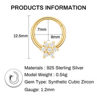 Neuer Vergoldeter 925 Sterling Silber Trendiger Einzelner Zirkon Knorpel-Piercing Schmuck Ohrring Geschenk Party