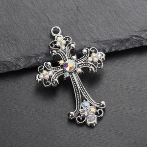 Dijes de Cruz con Pedrería, Rosario, Crucifijo, Aleación Plateada, Dije Religioso Gótico Grande para Niños, para Fabricación de Joyas <span class=keywords><strong>DIY</strong></span> - Product Image 4