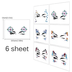 Decorative Acrylic Rhinestone Mermaid Face Jewels Tattoo Crystal Tears Gem Stones Glitter Temporary Facial Gem Stickers