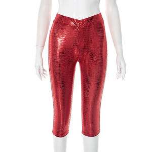 Pantalon décontracté pour femme, sexy, uni, brillant, à taille haute, imprimé serpent, à sept quarts, pour soirée, club - Product Image 5