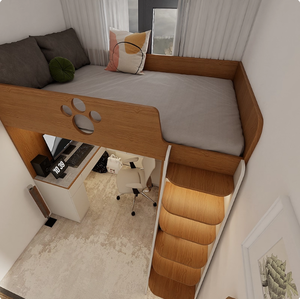 Lit superposé en bois pour adolescents, design de lit en bois avec bureau et bibliothèque et placard pour la chambre d'enfant - Product Image 4