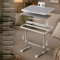 Bureau de lit réglable en hauteur avec porte-gobelet et emplacement pour tablette pour le travail et les études à domicile - Solution de poste de travail efficace