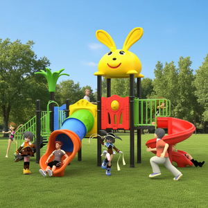 Structure de jeu extérieure commerciale à double piste avec toboggans en acier et en plastique pour grands enfants, thème spatial - Product Image 5