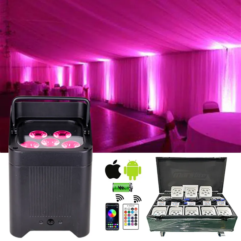 Bateria de LED Uplights sem fio com estojo 6x18W RGBWAUV para DJ Club Festa de Casamento Bateria de luz de palco sem fio