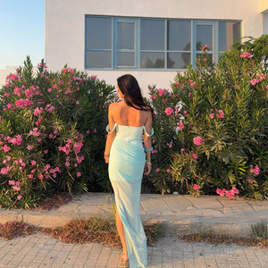 Elegante Vestido Largo sin Espalda para Mujer, Cuello Cuadrado, Fruncido y Plisado, para Noche, Ocio, Moda, Ajuste Delgado, Transpirable - Product Image 3