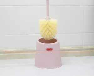 Sikat Toilet plastik merah muda dan Set, bulu tahan lama penjualan laris alat pembersih mudah dibersihkan peralatan rumah tangga modis murah