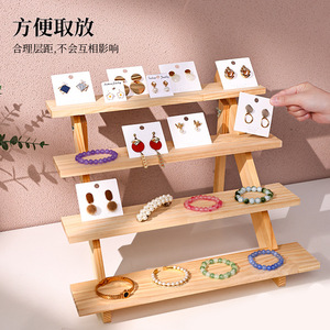 Solid Wood Jewelry Display Rack 4 Layers Tiered Desktop Storage For Earrings Bracelets <b>Necklace</b> Organization - Product Image 2