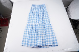 Jupe longue à carreaux bleus pour vacances d'été à la plage, taille élastique, taille haute, jupe midi, nouvelle arrivée, jupe midi de plage - Product Image 6