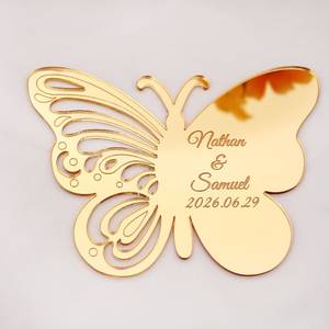Étiquettes en miroir acrylique en forme de papillon, nom personnalisé, date, <span class=keywords><strong>cadeau</strong></span> de fête, <span class=keywords><strong>décoration</strong></span> de la <span class=keywords><strong>maison</strong></span>, <span class=keywords><strong>carte</strong></span> d'invitation de mariage personnalisée - Product Image 4