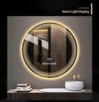 Miroir de salle de bain rond simple et créatif, intelligent, anti-buée, avec éclairage LED, à fixer au mur pour la maison, la salle de bain et les toilettes