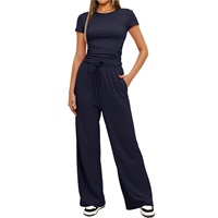 Ensemble décontracté deux pièces en modal pour femme, printemps/été, manches courtes, pantalon large, tenue de sport et fitness, vente en gros, plusieurs couleurs
