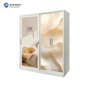 Armoire en acier moderne autoportante avec porte coulissante gauche réglable et ouverture à droite, design gain de place pour chambre à coucher - Product Image 5