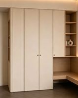 Armoire Moderne en Bois Massif Style Européen Grande Capacité Design Écologique Construction Durable Poignées Métalliques Portes Battantes Surélevées