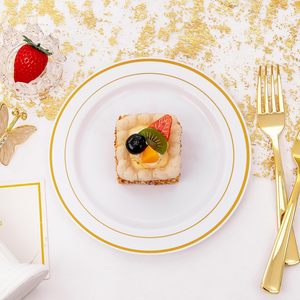 Assiettes de luxe en porcelaine fine blanche à bord doré, 6/7/8/10 pouces, 50 pièces, écologiques, style européen, vente en gros - Product Image 5