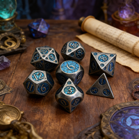 Ensemble de dés polyédriques vintage en métal craquelé, dés gravés en émail violet pour les jeux de table D&D RPG