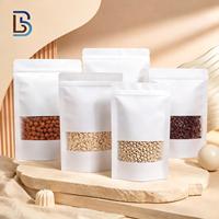 Sachets Doypack en papier kraft blanc Lebei en gros avec fenêtre transparente et fermeture éclair pour l'emballage de céréales, de snacks et de poudres