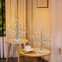 Arbre artificiel en plastique en forme de branche de bouleau de 18 pouces avec lumières LED, alimentation par piles/USB, décorations de Noël pour intérieur, chambre, centre de table