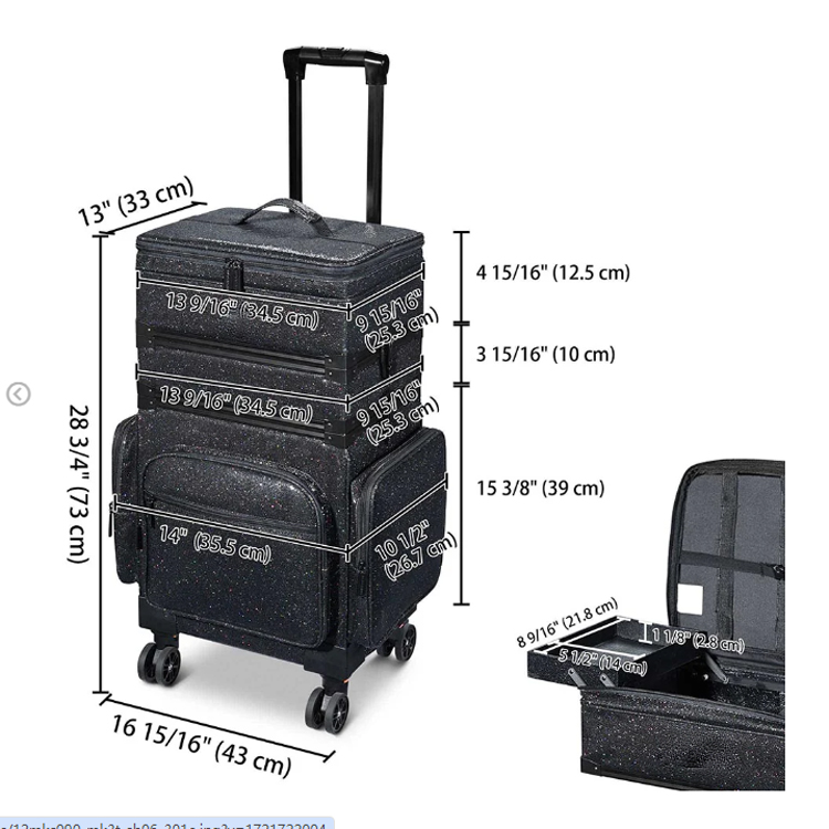 3 in 1 rolling makeup case
