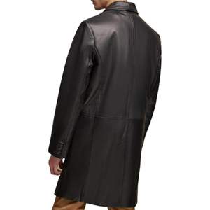 Abrigo de Cuero Personalizado para Hombre, Estilo Clásico, Largo, Doble Botonadura, Cuello con Muescas, Piel de Vaca Genuina Pulida - Product Image 3