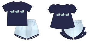 Conjuntos de pantalones cortos de algodón y elastano para niños con estampado de patos mallard, estilo casual, para primavera y otoño, venta al por mayor, conjuntos a juego para hermanos. - Product Image 3