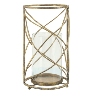 Porte-bougie décoratif en métal pour bougie pilier, pour centre de table, hauteur 10 pouces, finition dorée - Product Image 1