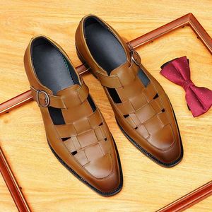 Sandales plates décontractées d'été pour hommes, en cuir véritable respirant de haute qualité, nouveau modèle 2026, pour la marche en extérieur - Product Image 1