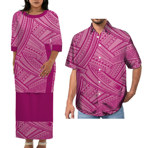 2025 nuove coppie abbinate <span class=keywords><strong>vestito</strong></span> Puletasi e camicia hawaiana Plumeria polinesiana tribale abiti da donna 2 pz Set - Product Image 4