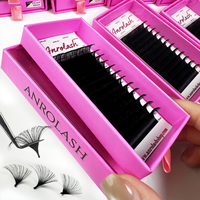 Plateau de cils Easy Fanning pour extensions de cils, cils plats souples en ellipse, vente en gros, marque privée, cils individuels noir mat velours effet jet