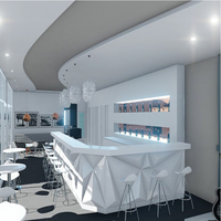 Table et chaises de bar en surface solide Corian avec éclairage LED, mobilier de bar à cocktails blanc