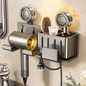 Support mural pour sèche-cheveux Lteng, gris anthracite, rectangulaire, sans perçage, pour l'organisation de la salle de bain - Product Image 4