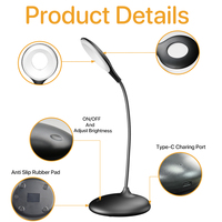 Lampe de table sans fil à piles 1800mAh pour l'entretien des yeux Contrôle sensible 3 niveaux de luminosité Lampe de table de lecture