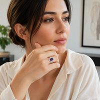 Bague en argent sterling 925 avec améthyste naturelle violette profonde, bijoux en gros pour femmes, cadeau de fête ou d'anniversaire