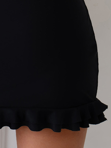 Minigonna da donna nera plissettata con orlo arricciato, a vita alta, snellente, sexy e aderente - Product Image 5