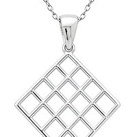 Collier Pendentif Géométrique en Treillis, Acier Inoxydable, Breloque Carrée Creuse, Chaîne à Maillons, Bijou Unisexe pour Usage Quotidien