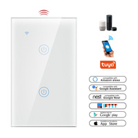 Interrupteur intelligent Wi-Fi LEDEAST DS-121BW-2 Tuya Smart Home à 2 boutons avec panneau en verre, compatible Google Alexa, interrupteur intelligent US