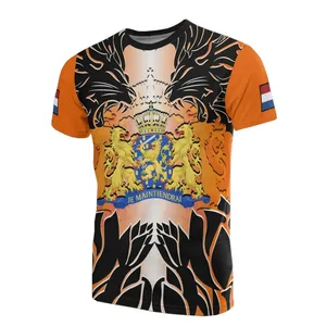 Custom Netherlands Men's T-shirt Holland Coat Of Arm With Lion And Tulip Flowers Printing T Shirt For Men China Manufacturer